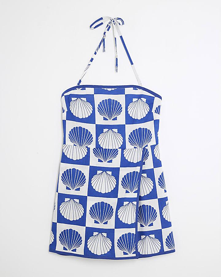 river island Blue Shell Print Playsuit