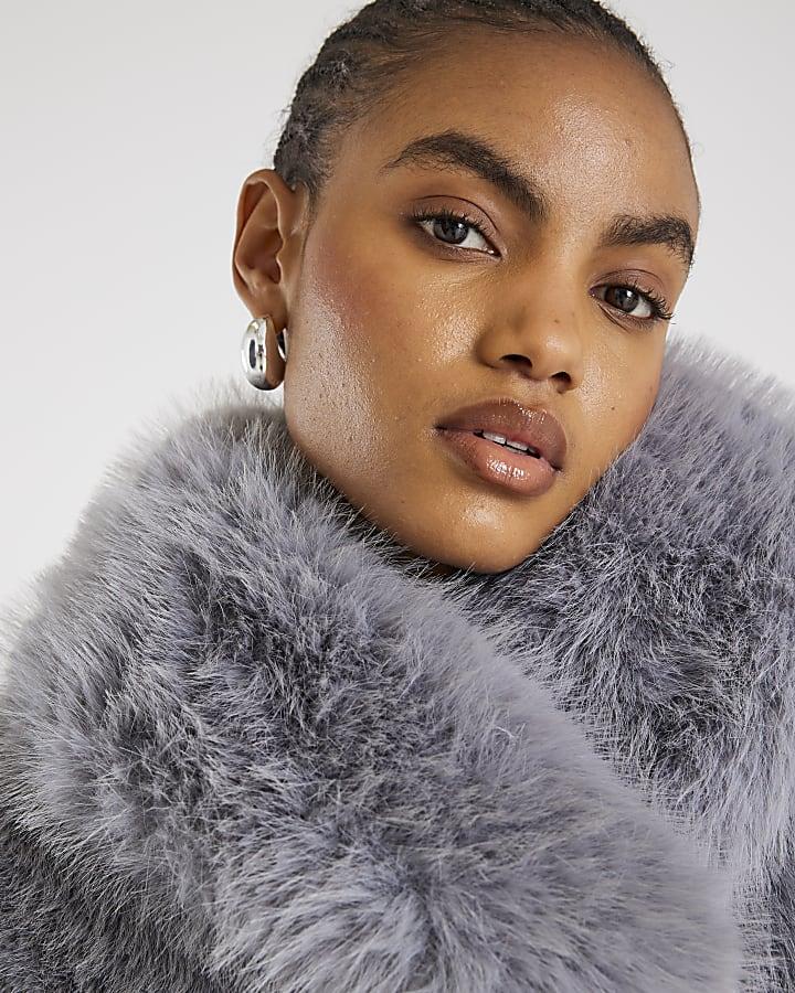 River Island Blue Short Faux Fur Jacket