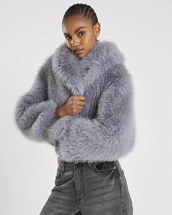 River Island Blue Short Faux Fur Jacket