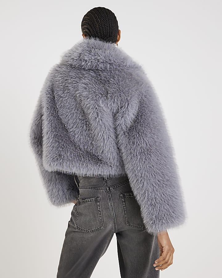 river island Blue Short Faux Fur Jacket