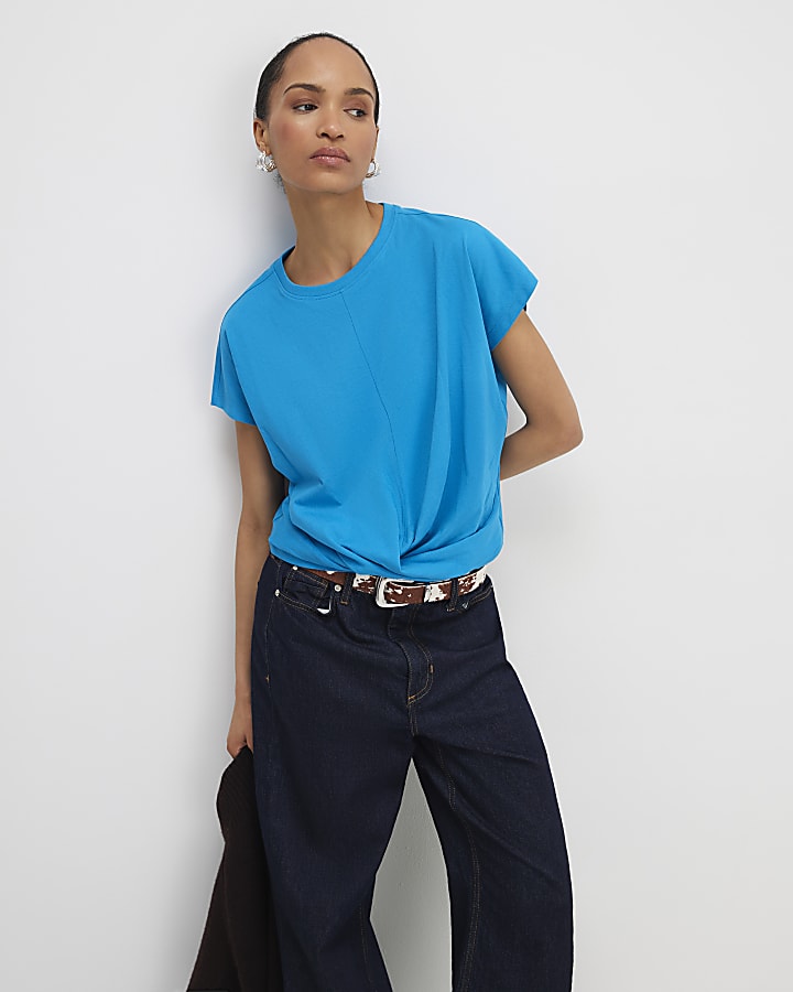 River Island Blue Short Sleeve Twist Front T-shirt