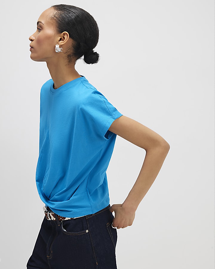 River Island Blue Short Sleeve Twist Front T-shirt