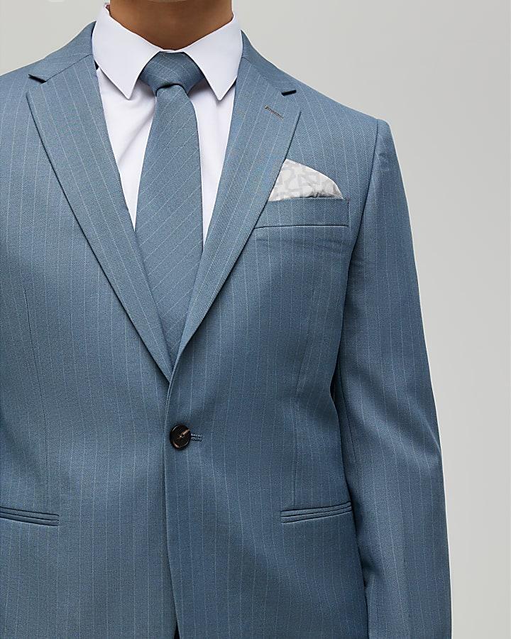 River Island Blue Skinny Fit Pinstripe Suit Jacket