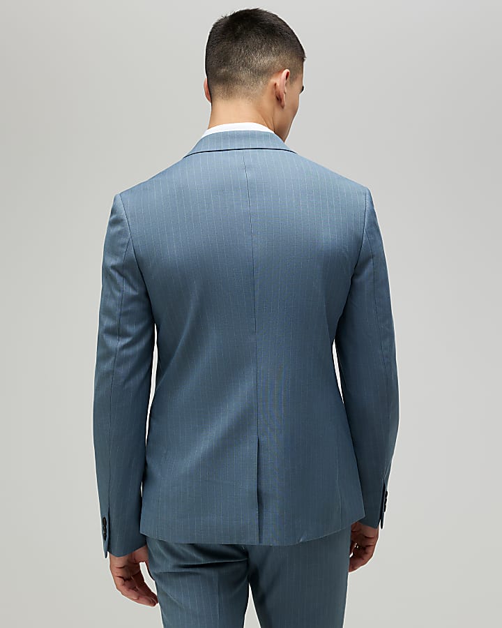 River Island Blue Skinny Fit Pinstripe Suit Jacket