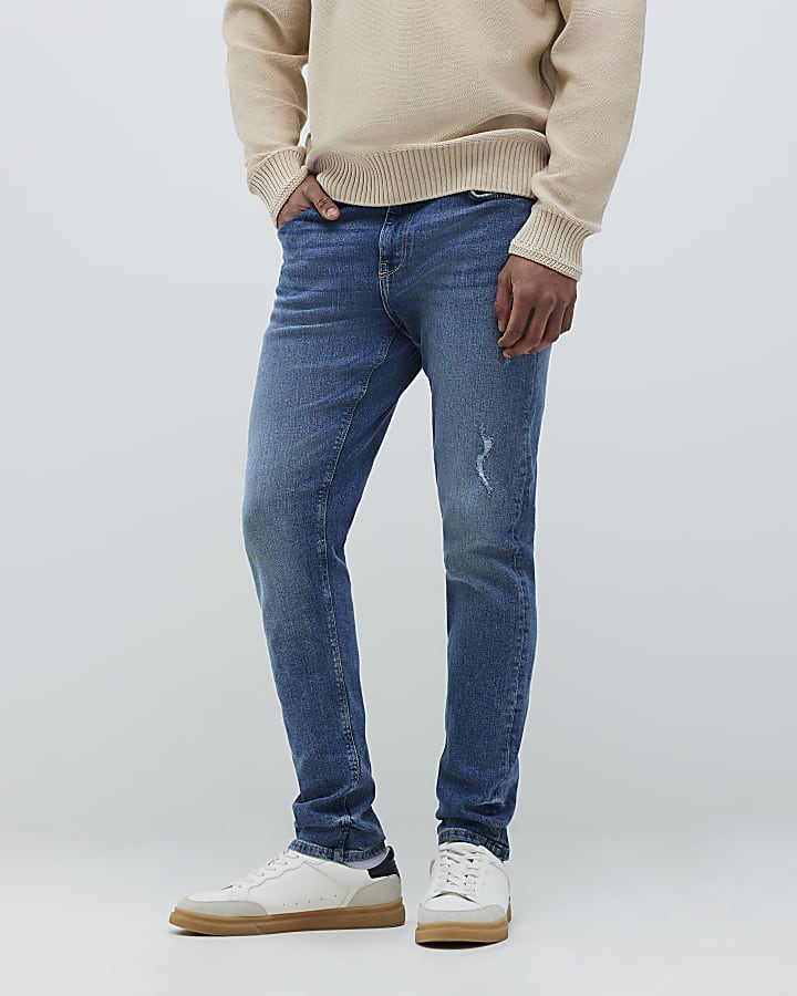 River Island Blue Skinny Fit Rip Jeans