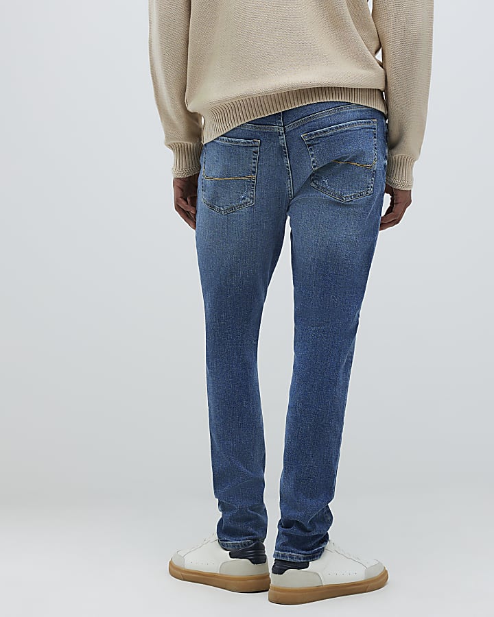 River Island Blue Skinny Fit Rip Jeans
