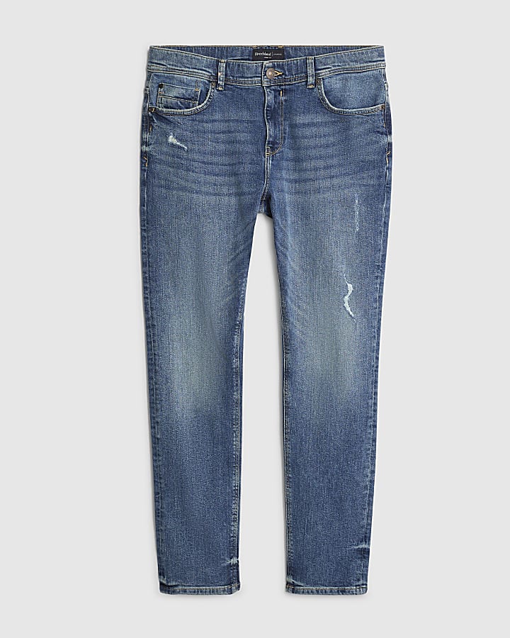 river island Blue Skinny Fit Rip Jeans