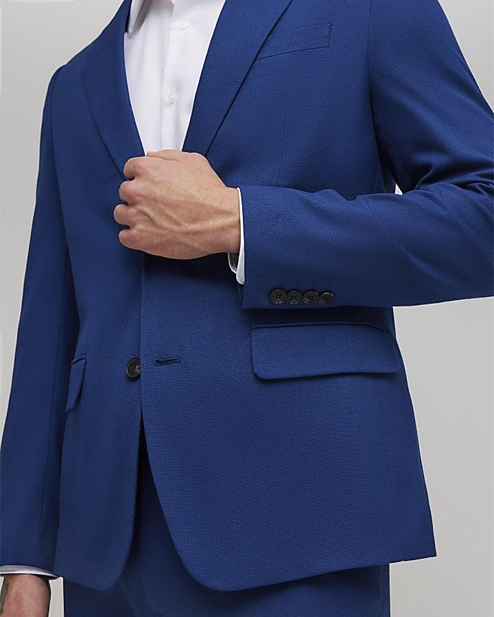 River Island Blue Skinny Fit Textured Suit Jacket