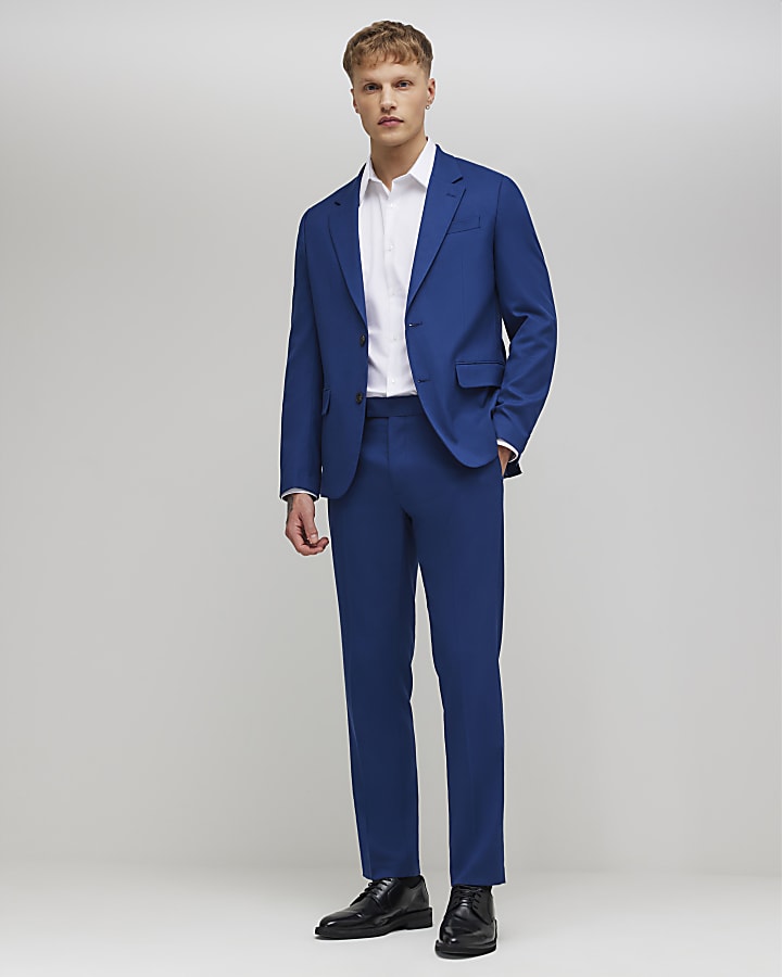 River Island Blue Skinny Fit Textured Suit Jacket