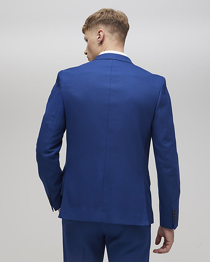 River Island Blue Skinny Fit Textured Suit Jacket