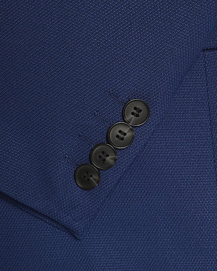 river island Blue Skinny Fit Textured Suit Jacket