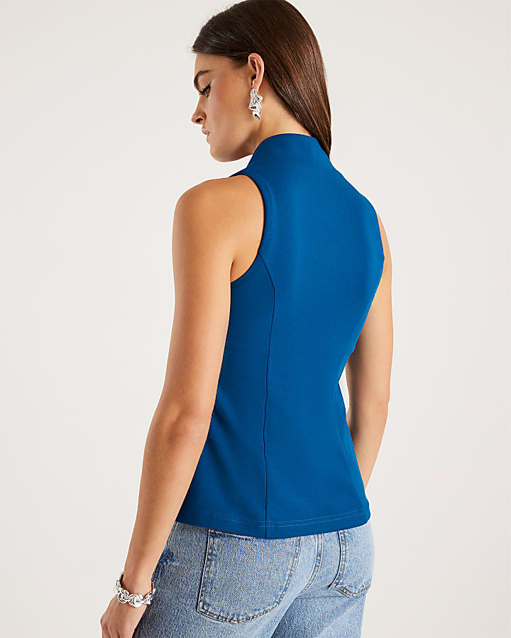 River Island Blue Sleeveless Button Waistcoat
