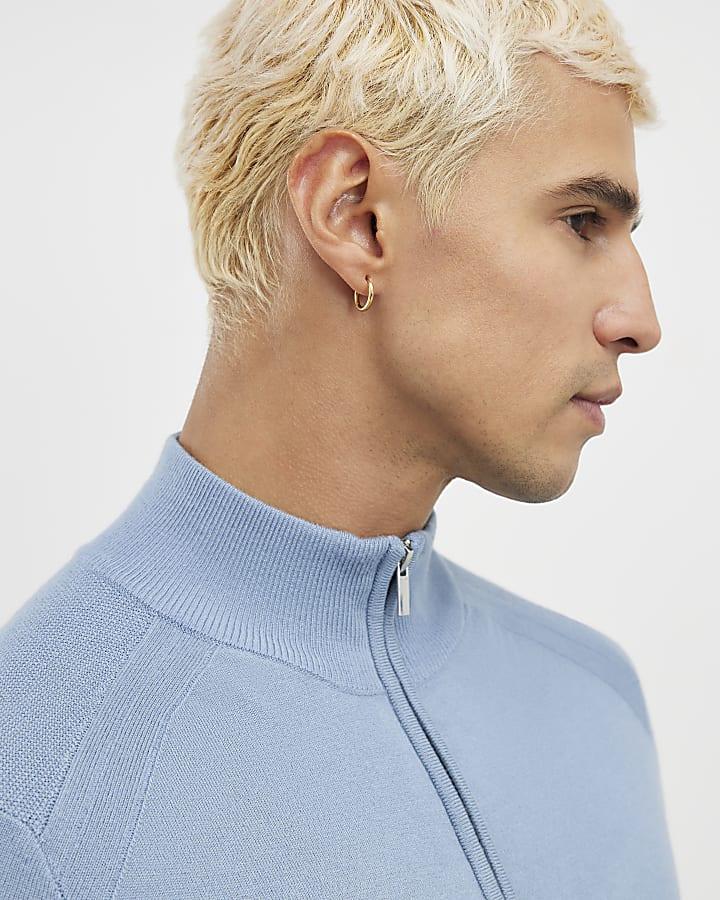 River Island Blue Slim Fit Half Zip Jumper