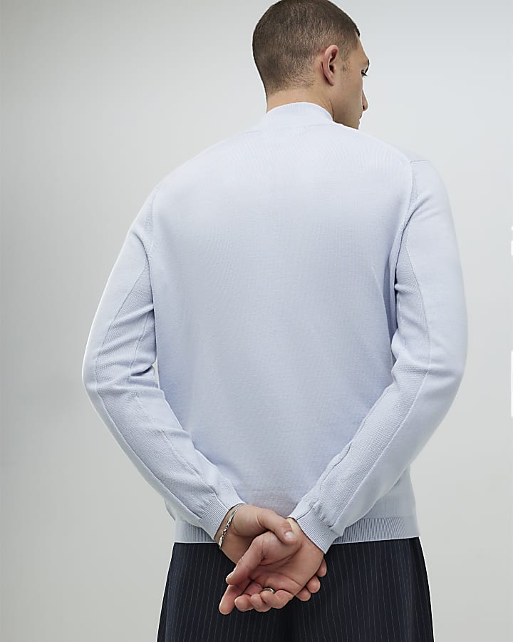 River Island Blue Slim Fit Half Zip Jumpers