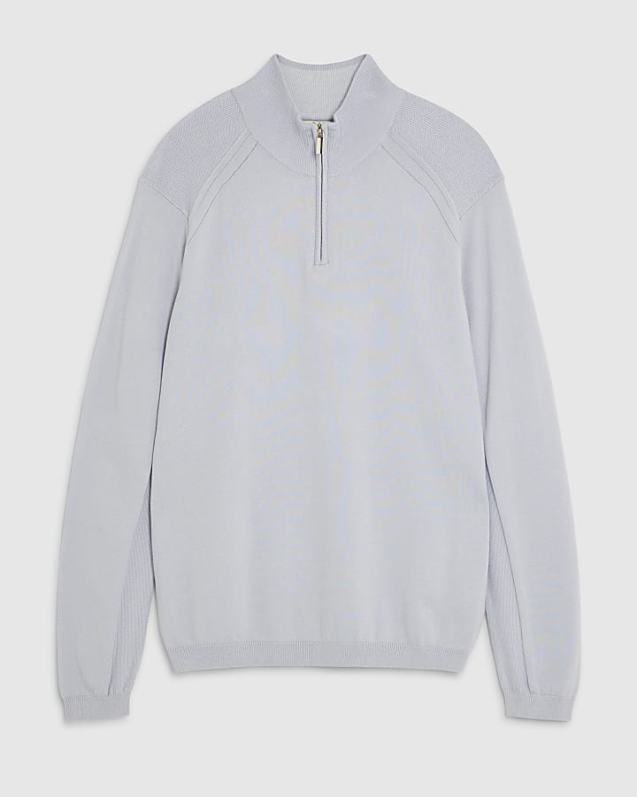river island Blue Slim Fit Half Zip Jumpers