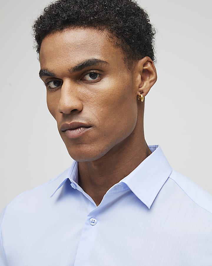 River Island Blue Slim Fit Long Sleeve Shirt