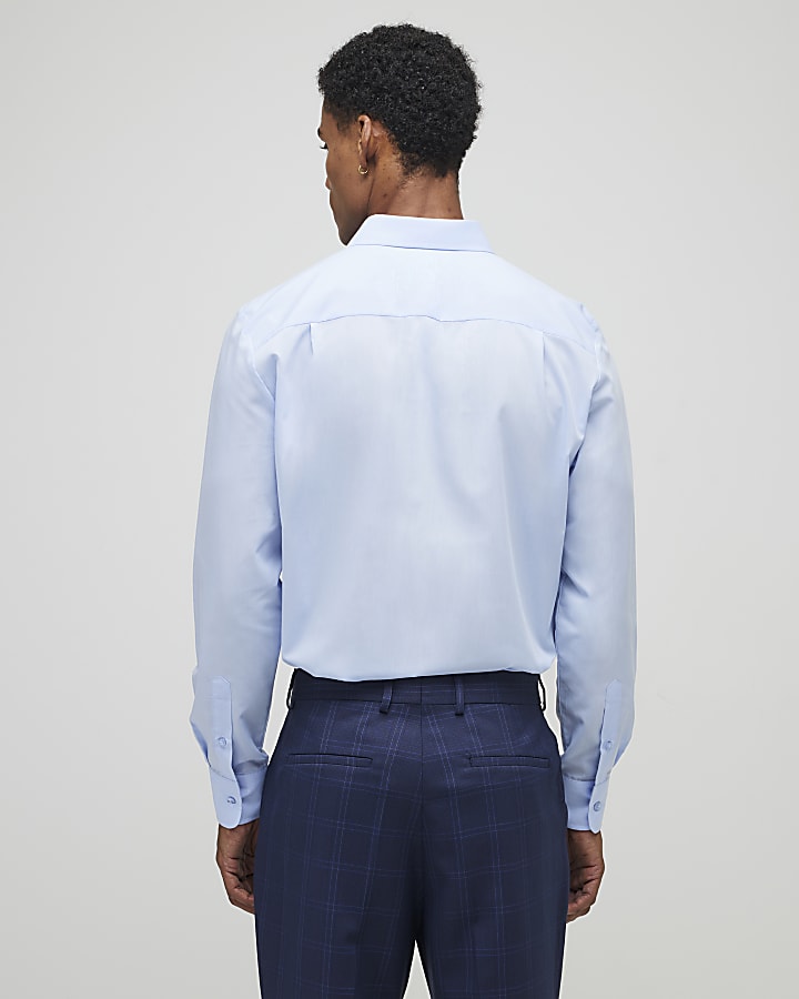 River Island Blue Slim Fit Long Sleeve Shirt