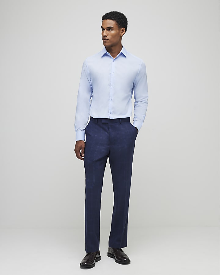 River Island Blue Slim Fit Long Sleeve Shirt