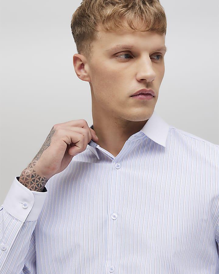 River Island Blue Slim Fit Stripe Shirt