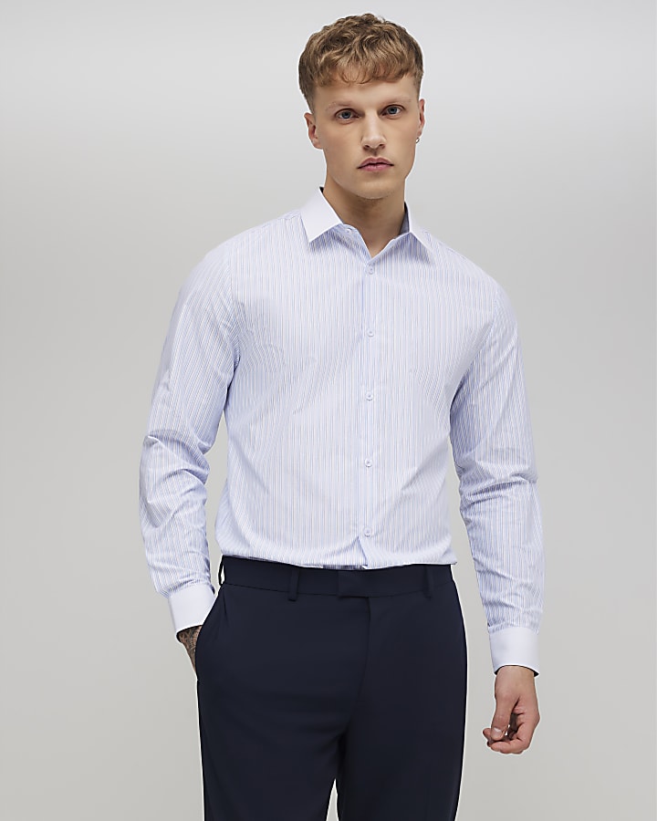 River Island Blue Slim Fit Stripe Shirt