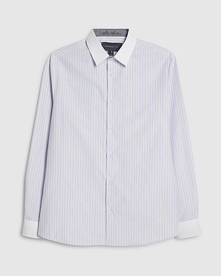 river island Blue Slim Fit Stripe Shirt