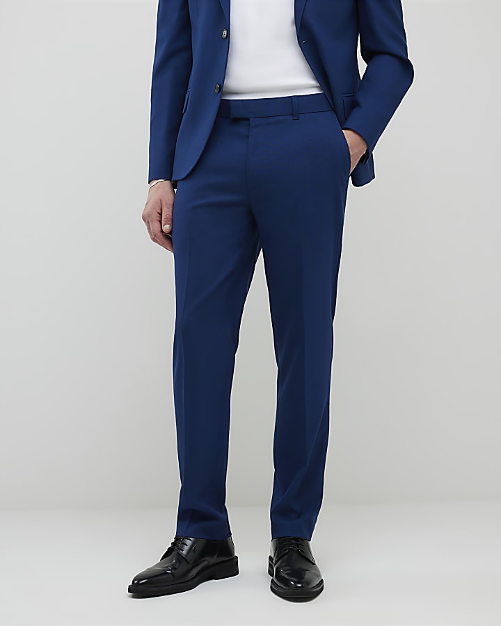 River Island Blue Slim Fit Suit Trousers