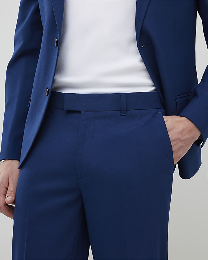 River Island Blue Slim Fit Suit Trousers