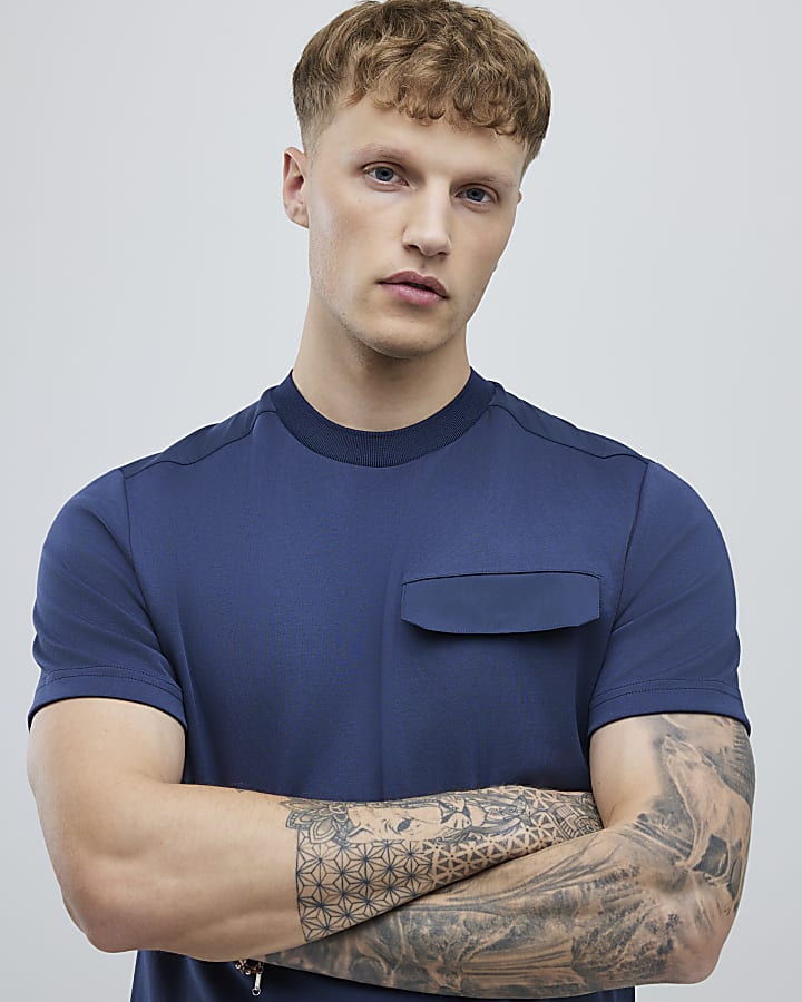 River Island Blue Slim Fit T-Shirt