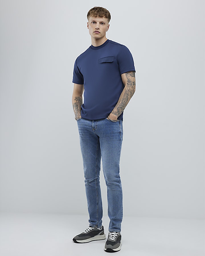 River Island Blue Slim Fit T-Shirt