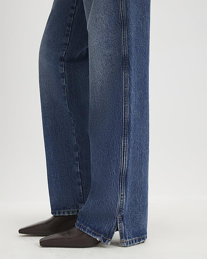 River Island Blue Split Hem Straight Leg Jeans