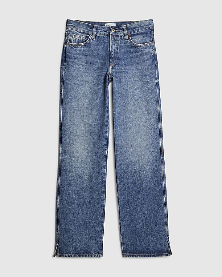 river island Blue Split Hem Straight Leg Jeans