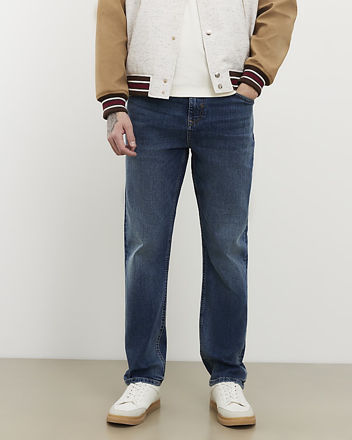 River Island Blue Straight Washed Jeans