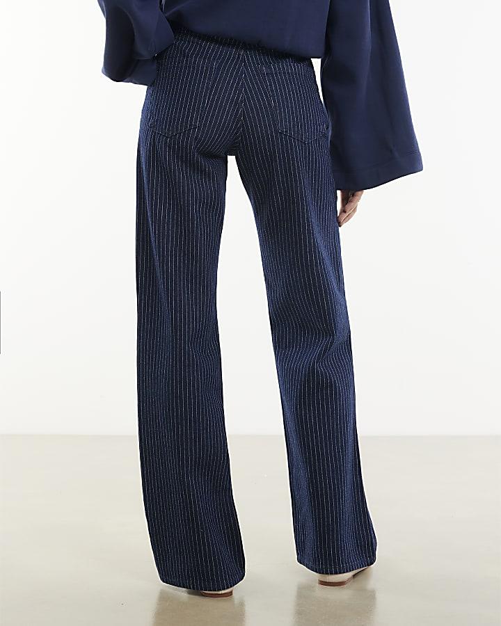 River Island Blue Stripe Relaxed Straight Jeans
