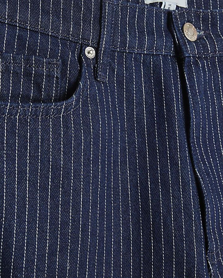 river island Blue Stripe Relaxed Straight Jeans