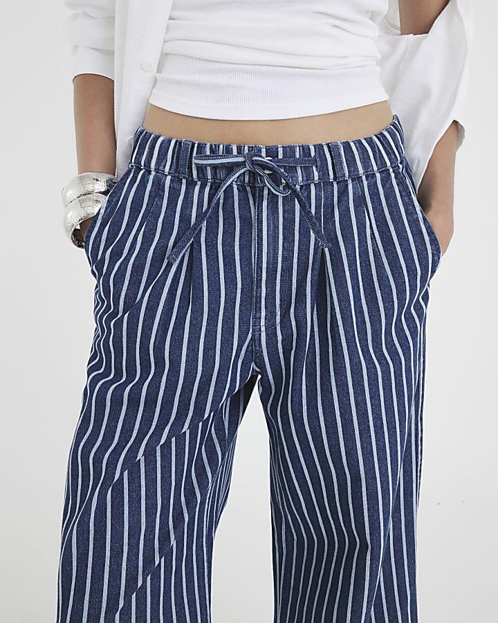 River Island Blue Stripe Wide Leg Pyjama Jeans