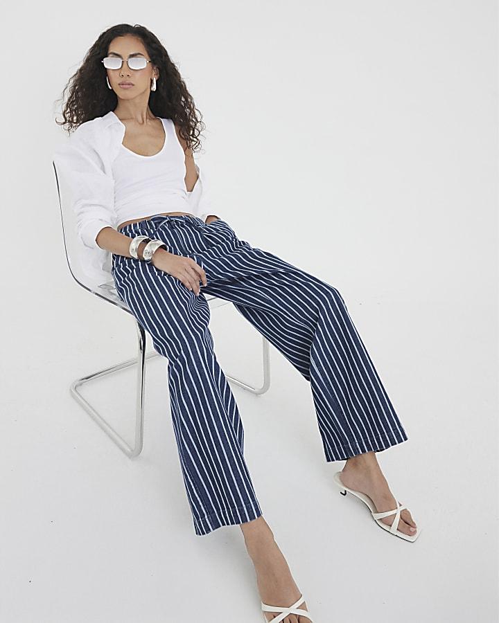 River Island Blue Stripe Wide Leg Pyjama Jeans