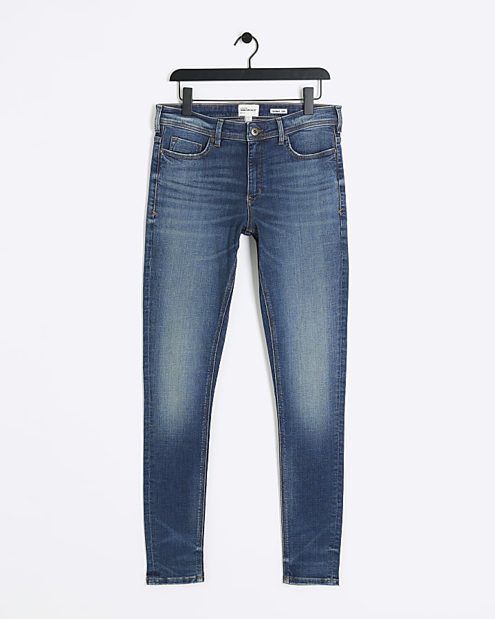 river island Blue super skinny spray on jeans