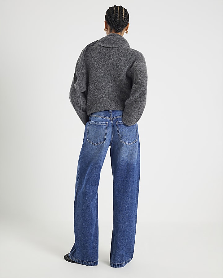 River Island Blue Tailored Baggy Wide Leg Jeans