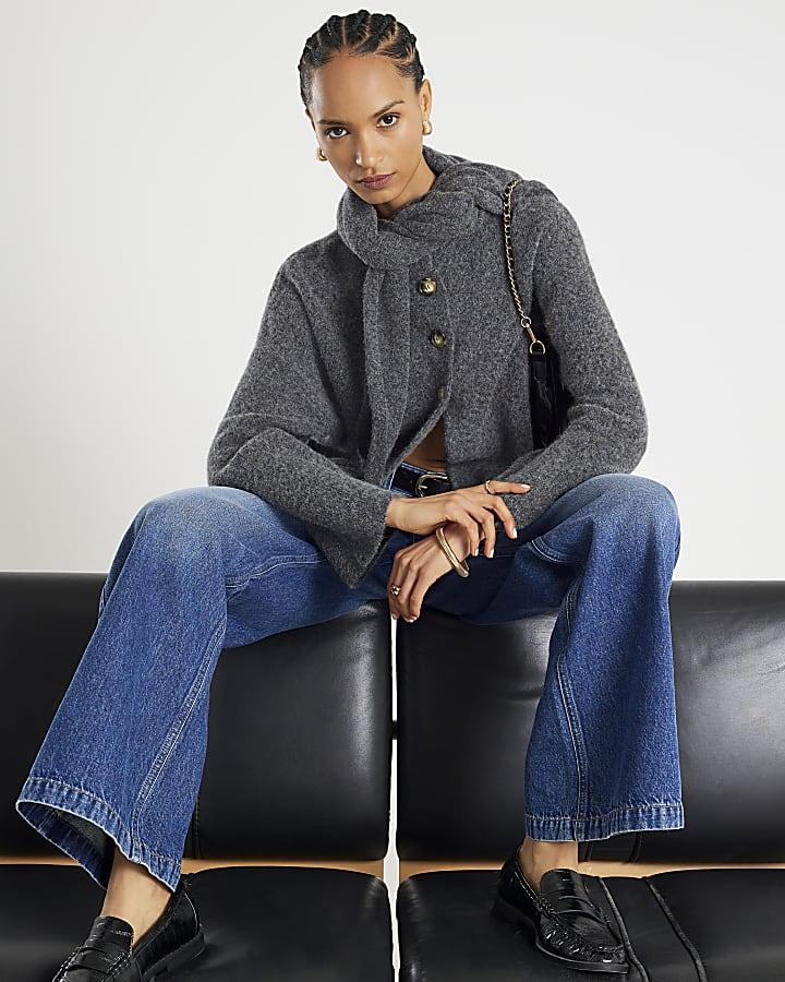 River Island Blue Tailored Baggy Wide Leg Jeans