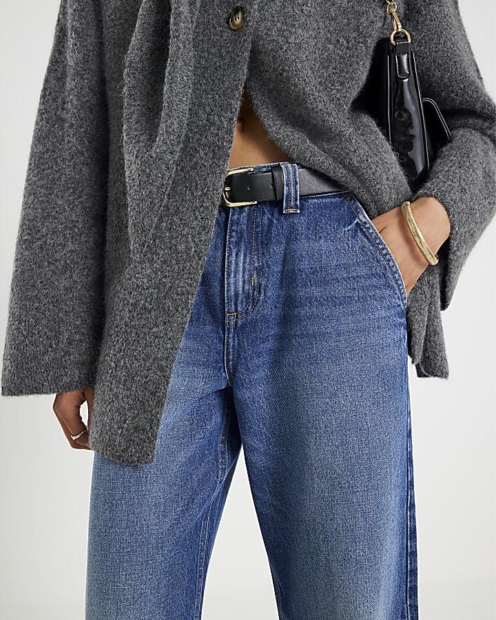 River Island Blue Tailored Baggy Wide Leg Jeans