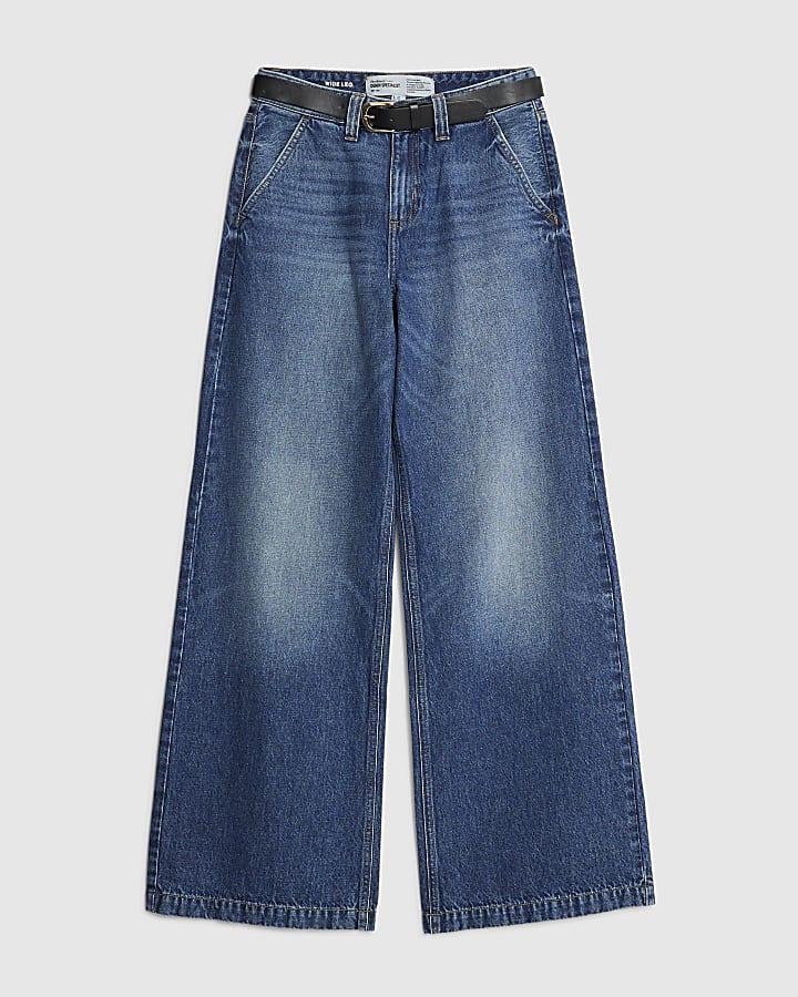 river island Blue Tailored Baggy Wide Leg Jeans