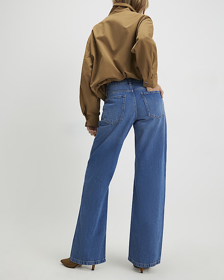 River Island Blue Tailored Wide Leg Jeans