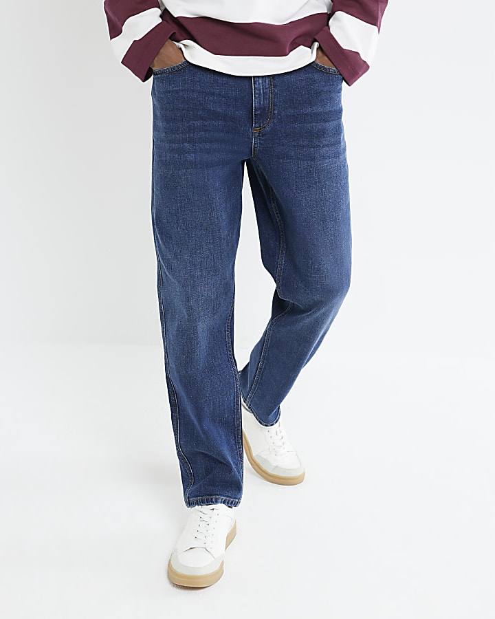 River Island Blue Tapered Fit Jeans