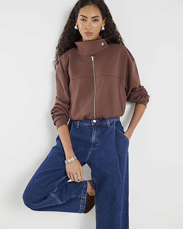 River Island Blue Tapered Leg Pleated Jeans