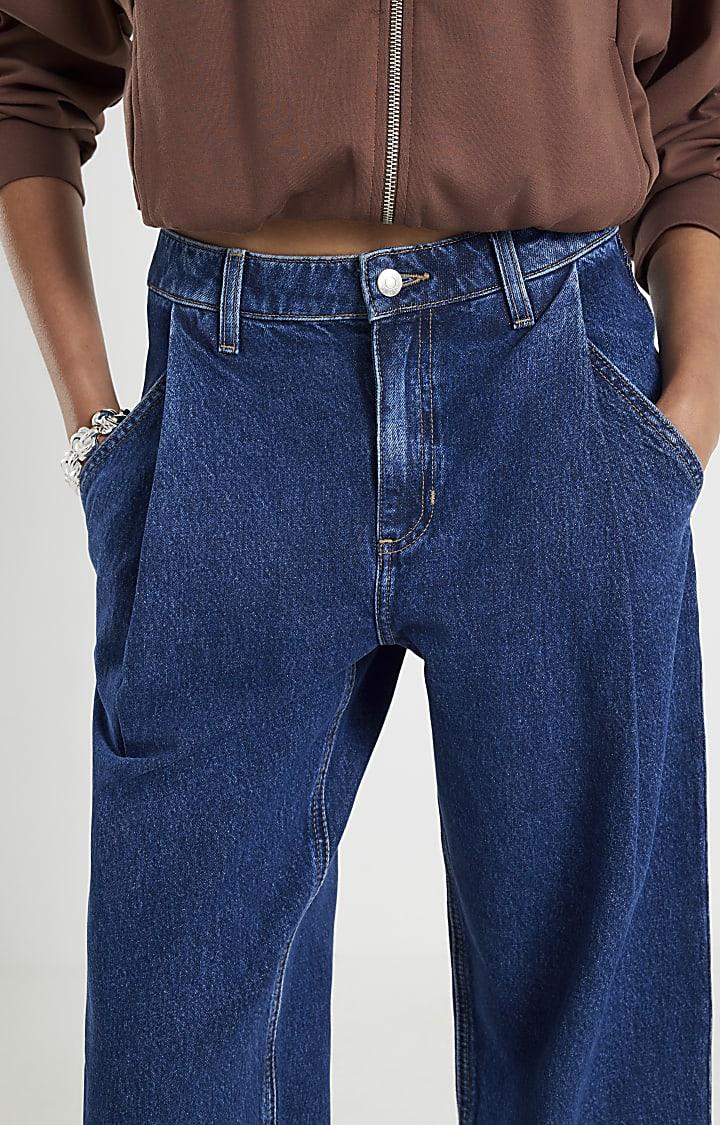 River Island Blue Tapered Leg Pleated Jeans