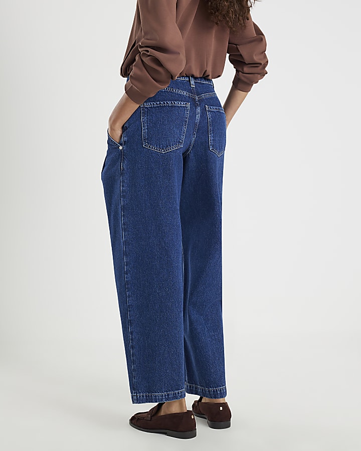 River Island Blue Tapered Leg Pleated Jeans