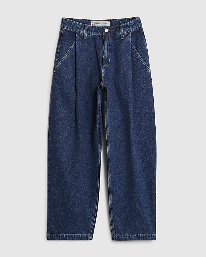 river island Blue Tapered Leg Pleated Jeans