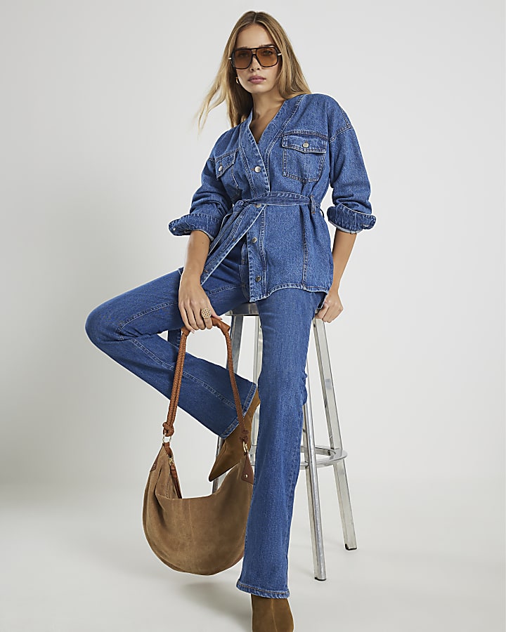 River Island Blue Tie Front Denim Jacket