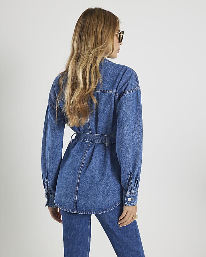 River Island Blue Tie Front Denim Jacket