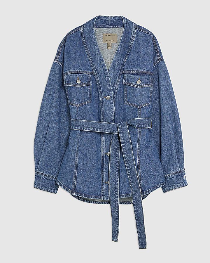 river island Blue Tie front Denim Jacket
